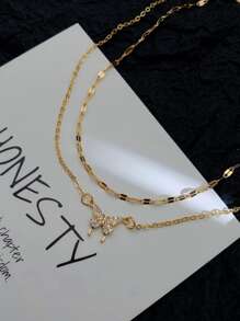 Nooxian 2 chiếc/Bộ mặt dây chuyền bướm nhiều lớp thời trang tối giản, dây chuyền cổ thanh lịch cho nữ - Vàng - Xem 2