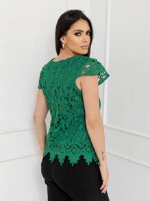 Women's Imported Top, There Are Two Layers Of Fabric, The First Layer Is A Hollow Jianying Design, Lined Before And After, And The Lower Body Is A Pleated Edge Design, The Model Number Is CMZ214. - màu xanh lá - Xem 5