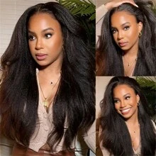 250% Density Kinky Straight Wig Human Hair 13x4 HD Lace Front Wigs Human Hair Wigs For Women Yaki Straight Human Hair Wig Glueless Frontal Wigs Human Hair Pre Plucked - Natural Black - 查看 1