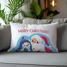 1 件圣诞老人和雪人图案毛绒枕套，30 * 50 厘米/11.8 * 19.7 英寸，单面印刷，适用于现代沙发客厅装饰、派对装饰、礼物 - 彩色 - 查看 5