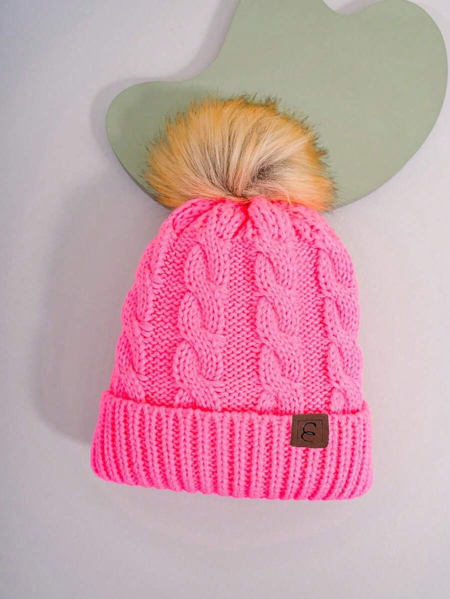 1pc Unisex Pompom Knit Cap, Y2K Style, Warm & Breathable, Fashionable & Versatile, Suitable For Outdoor Skiing And Casual Daily Wear Winter Fall - Pink - View 1