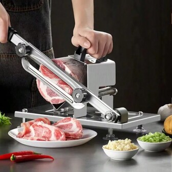1 Affettatrice manuale per carne congelata, multiuso, in acciaio inossidabile, taglierina per carne, arrosto di manzo e agnello, per pentola calda, barbecue, con base antiscivolo