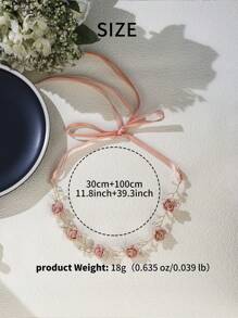 1pc Wedding Crystal Headband Pink Flower Headband Handmade Faux Pearl Bridal Headpiece Bride Bridesmaid Hair Accessories Valentine's Day Valentines - Pink - View 4