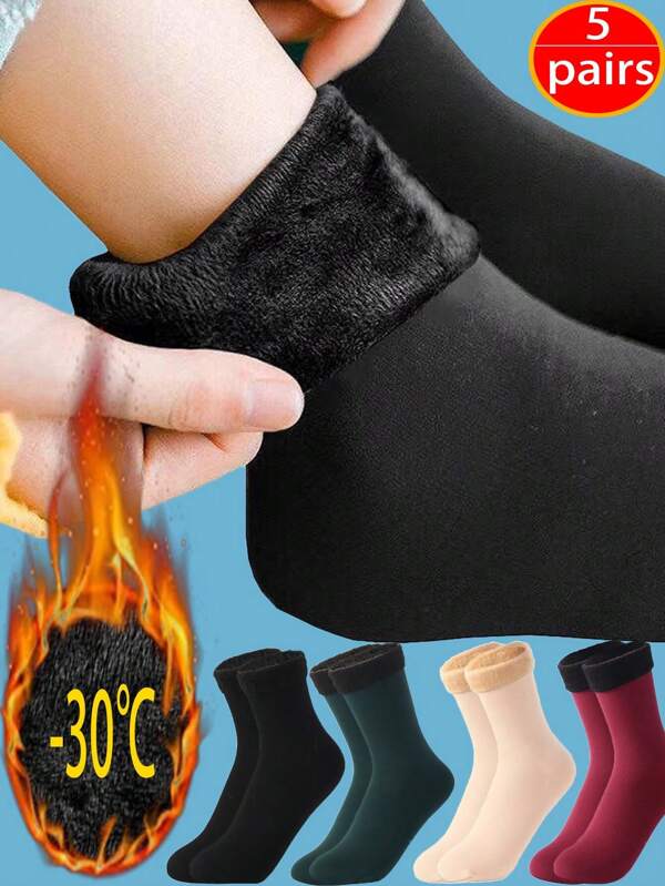 1-5 Pairs Winter Women Thick Warm Wool Cashmere Swan Velvet Home Socks, Thermal Floor Sleeping Socks