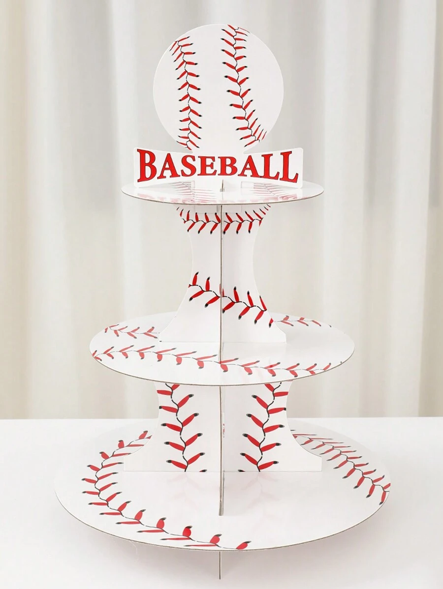 Baseball Theme Cake Stand, Multi-Tier Cake Tray, Suitable For Party, Birthday, Holiday Tabletop DIY Cake Decoration, Party Supplies, Cake Decorative Accessories, Food Tray, Baseball Party Cake Stand, Home Decor, Birthday Decoration, Party Gifts - Baseball - View 1