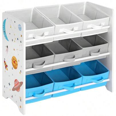  SONGMICS Children's Storage Shelf For Toys And Books, 9 Removable Boxes Non-Woven Fabric, For Children's Room, Playroom, Nursery, School, 62.5 X 29.5 X 60 Cm, Space Pattern, White
