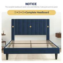 Allewie Velvet Upholstered Twin/Full/Queen/King Bed Frame With Vertical Channel Tufted Headboard / Sturdy Wooden Slats For Platform Bed Use / Mattress Foundation/Box Spring Optional / Easy Assembly – White/Black/Blue/Green/Pink * Bed Frame Queen Queen Bed Frame Bed Frame Full Full Size Bed Frame King Size Bed Frame Twin Bed Frame Room Decor Home Decor Christmas Decor Bedroom Decor Valentine Day Decor Storage Living Room Decor Furniture House Decor - 藍色 - 查看 6
