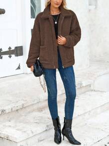 Women's Fashion Winter Coat Sherpa Fleece Faux Fur Shearling Oversized  Jackets Warm Outerwear - Màu cà phê đậm - Xem 5