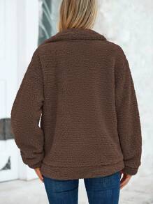 Women's Fashion Winter Coat Sherpa Fleece Faux Fur Shearling Oversized  Jackets Warm Outerwear - Màu cà phê đậm - Xem 3