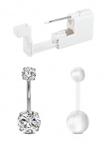 CIZME Belly Button Piercing Kit Gun Belly Piercing Kit Belly Button Piercing Gun Navel Piercing Kit Self Belly Button Ring Piercing Kit Silver Gold Black Pink Blue Disposable Belly Piercing Gun At Home Dangle Belly Button Ring - Multicolor - View 19