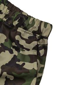 1 件男士多口袋迷彩印花工装裤，休闲实用，适合海滩、旅行、锻炼、户外运动、健身、慢跑、百搭街头风格，及踝长度 - 黑色 - 查看 5