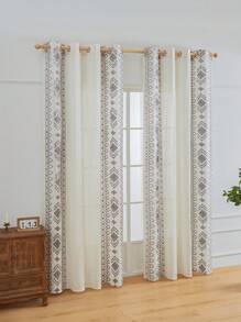1pc Thick Linen Lattice Embroidered Hollow Window Curtain, Bohemian Style Lattice Embroidered Curtain, Machine Washable, Suitable For Living Room, Bedroom, Office Home Decoration - Grey - View 11