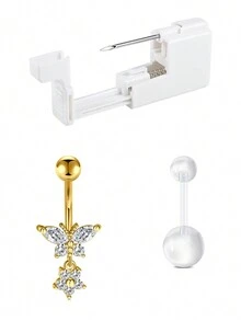 CIZME Belly Button Piercing Kit Gun Belly Piercing Kit Belly Button Piercing Gun Navel Piercing Kit Self Belly Button Ring Piercing Kit Silver Gold Black Pink Blue Disposable Belly Piercing Gun At Home Dangle Belly Button Ring - Multicolor - View 44