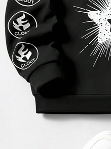 Bộ đồ thể thao in hình ngôi sao có mũ trùm đầu và quần ống loe thường ngày dành cho bé gái tuổi mới lớn, phong cách Punk thời trang và đa năng, thiết kế độc đáo, rất phù hợp để mặc thường ngày ngoài trời cho bé gái tuổi mới lớn vào mùa xuân và mùa thu - màu đen - Xem 4