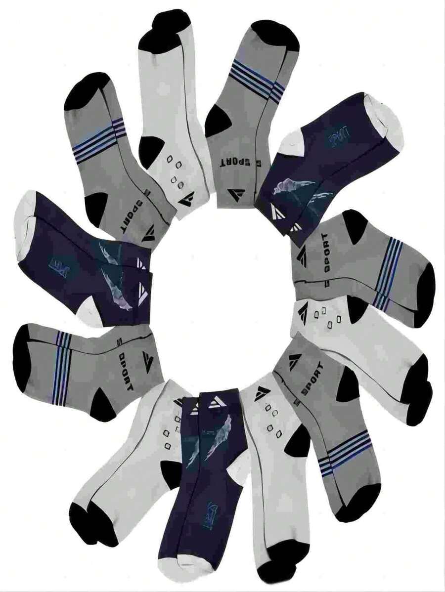 Kit 12 Pairs Men's Adult Long Sport Socks Random Delivery Sock - Nhiều màu - Xem 1