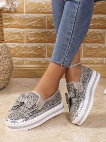 Women's Platform Glitter Fashion Sneakers, Casual Lightweight Wedge Heel Shoes - Grey - View 1