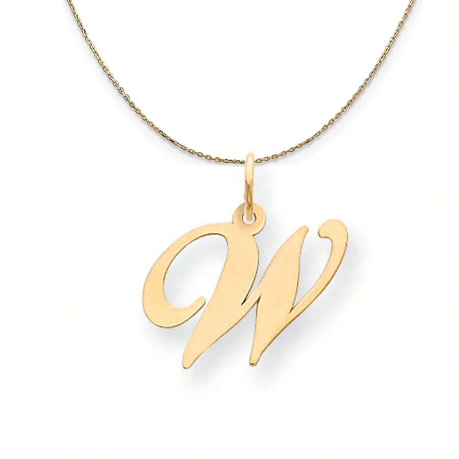 The Black Bow 14k Yellow Gold, Ella Med Fancy Script Initial W Necklace