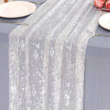 1/2pcs 28*120/196 Inch Silver Sheer Chiffon Table Runner, Metallic Foil Glitter, Silver Party Table Decor Center Piece, Suitable For Boho Chic Table Runner, Gifts For Birthday, Bridal Shower, Party, Christmas Dining Table Decoration (Multiple Colors Available)
