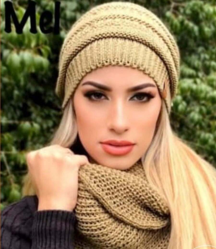 Unisex Knit Infinity Beanie And Scarf Set Soft Wool Winter Fashion - Camel - View 1