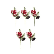 Kit 5 Decorative Christmas Flower Bouquets Cherry And Pine Cone 20 Cm - Đỏ - Xem 1