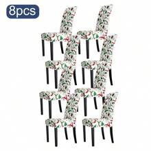 6 szt. Zielony świąteczny pokrowiec na krzesło na białym tle, świąteczne pokrowce na krzesła, wesołych świąt, pokrowiec na oparcie krzesła, rozciągliwy świąteczny pokrowiec na siedzenie, zmywalny, świąteczny pokrowiec na krzesło do jadalni, do kuchni, na przyjęcie świąteczne, drukowane pokrowce na krzesła do jadalni