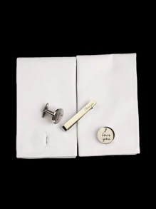 一套伴郎/新郎/男傧相袖扣和领带夹套装，适合男士婚礼穿着 - 銀色 - 查看 9