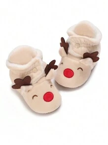 0-1 Years Old Infant Christmas Deer Design Winter Shoes, Winter Warm Booties, Soft Bottom First Walking Shoes, Comfortable Casual