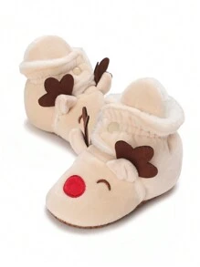 0-1 Years Old Infant Christmas Deer Design Winter Shoes, Winter Warm Booties, Soft Bottom First Walking Shoes, Comfortable Casual