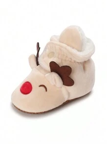 0-1 Years Old Infant Christmas Deer Design Winter Shoes, Winter Warm Booties, Soft Bottom First Walking Shoes, Comfortable Casual
