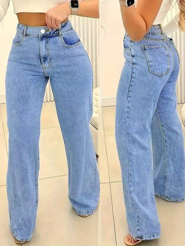 Chicsale Straight Jeans, Diagonal Pocket Loose Style Street Fashion Brand Loose Jeans, Ladies Jeans And Clothing