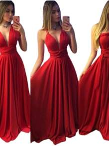 Party Dress Wedding Bridesmaid Graduation Multiforms - Red - View 3