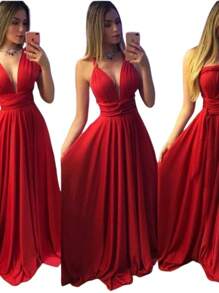Party Dress Wedding Bridesmaid Graduation Multiforms - Red - View 2