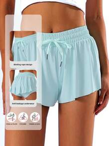 Laies SKORTS Flowy Shorts For Women Butterfly Shorts 2 In 1 Athletic Workout Gym Biker Running Shorts With Pockets - Xanh nhạt - Xem 1