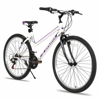 HILAND Bamcbase Lavender 24/26 Inch Mountain Bike For Men & Women, 21-Speed Adult Sport Hardtail MTB With Dual V-Brakes, White/Green