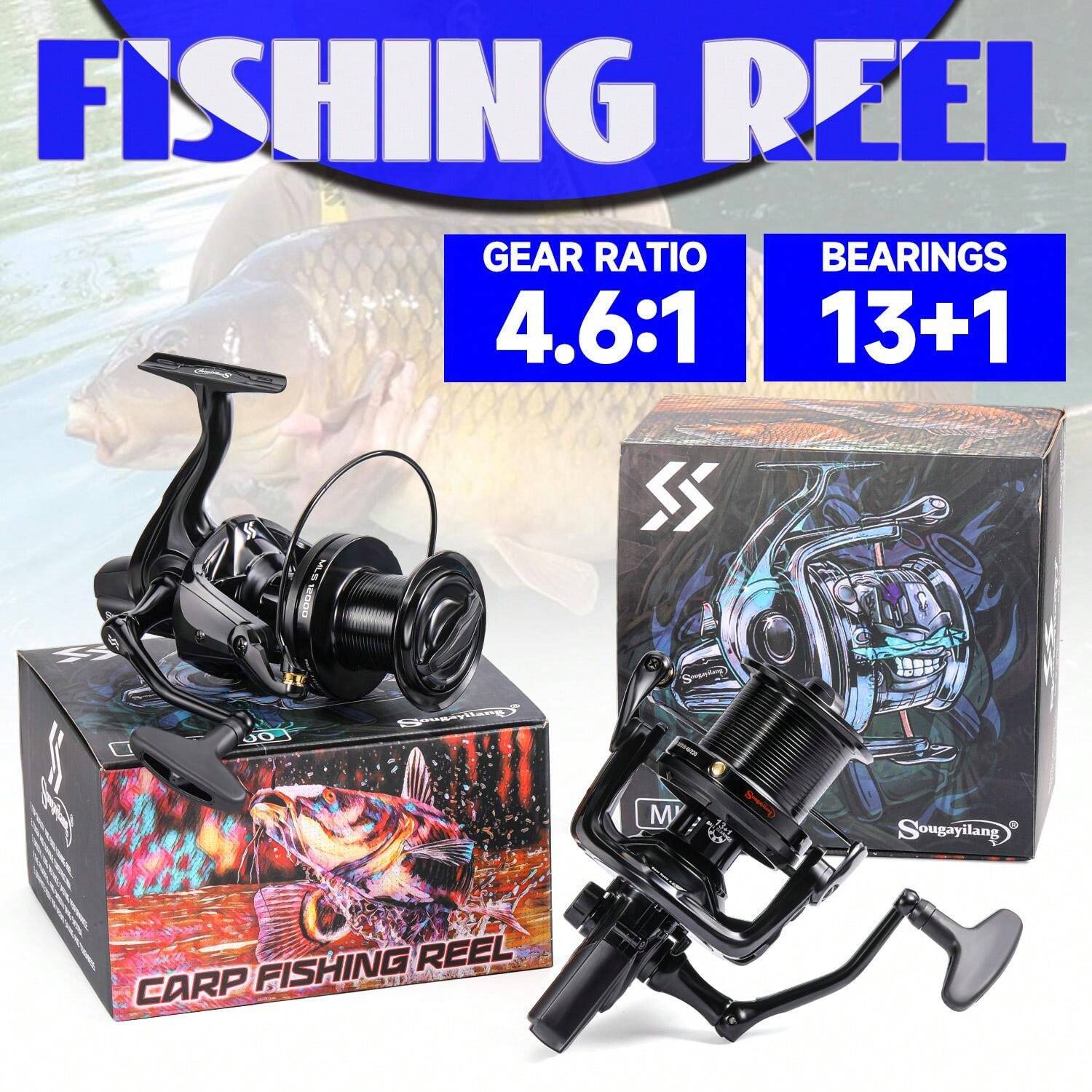 Sougayilang Mulinello da pesca alla carpa, mulinello da spinning ultra potente liscio 13+1BB corpo in metallo 9000/10000/12000 mulinelli da pesca per acqua salata e acqua dolce 9000