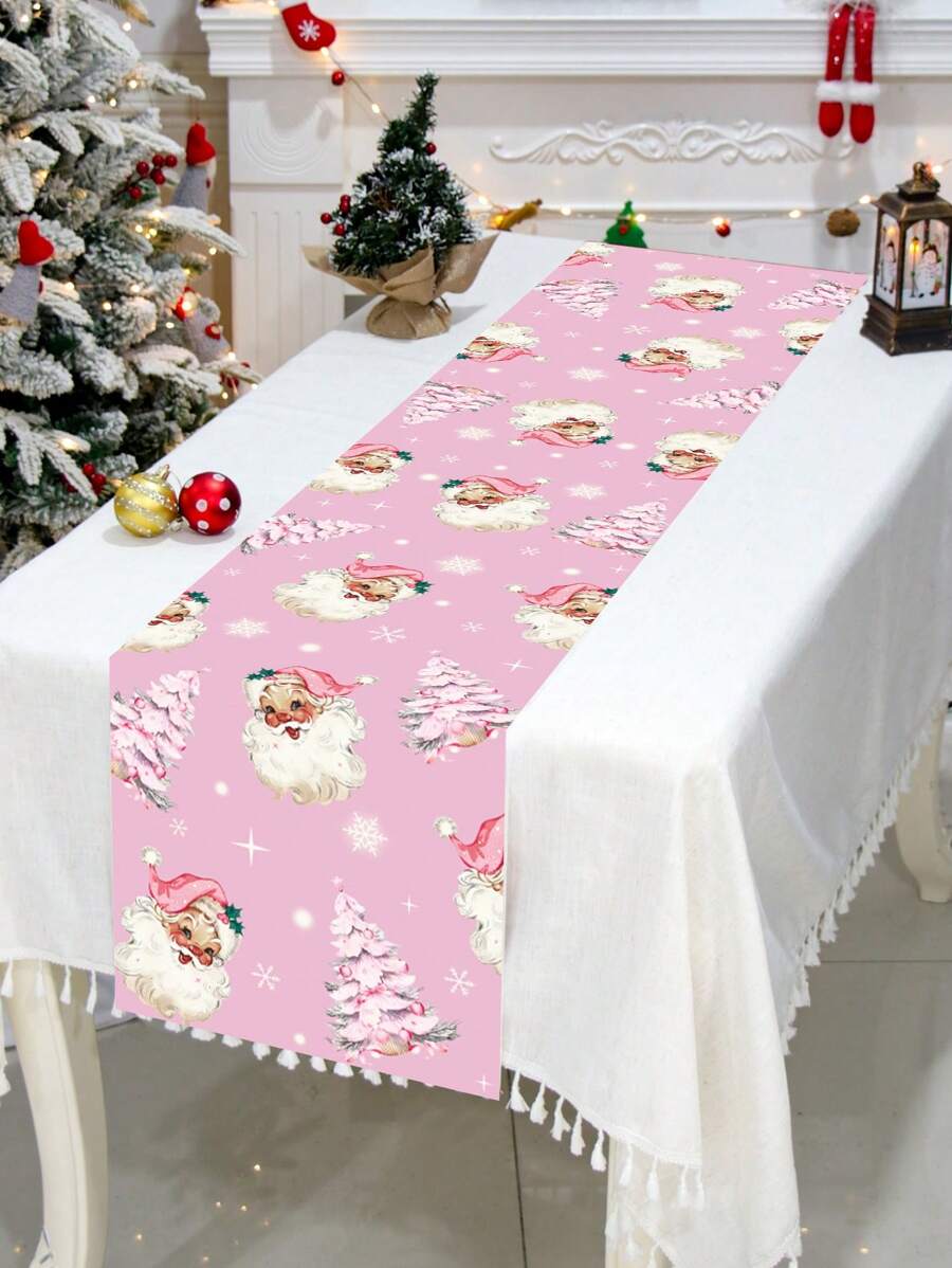 1pc 35*180cm Khăn trải bàn bằng polyester màu hồng Giáng sinh Khăn trải bàn Khăn trải bàn phong cách ông già Noel Đồ trang trí bàn Hoàn hảo cho trang trí nhà tiệc Giáng sinh, Vật dụng trang trí phòng tiệc ngày lễ mùa đông, Quà tặng Giáng sinh 2024, Halloween, Trang trí Halloween - ông già Noel màu hồng - Xem 1