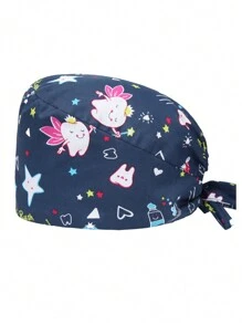 1 pièce Casquette de protection en polyester à motif dessin animé, convient pour dentaire, hôpital, infirmière pédiatrique, vétérinaire, chef, cheveux longs, unisexe, 4 saisons