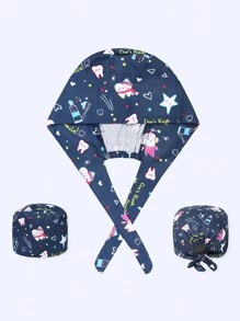 1 pièce Casquette de protection en polyester à motif dessin animé, convient pour dentaire, hôpital, infirmière pédiatrique, vétérinaire, chef, cheveux longs, unisexe, 4 saisons