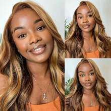 Highlight Ombre Body Wave 13x6 Lace Front Wigs Human Hair Pre Plucked With Baby Hair 4/27 Colored Honey Blonde 180% Density HD Transparent Lace Frontal Wigs Human Hair