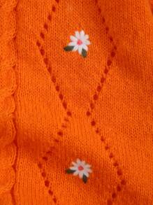 Baby Girl Casual Embroidered Long Sleeve Knitted Jumpsuit, Autumn/Winter - Orange - View 5
