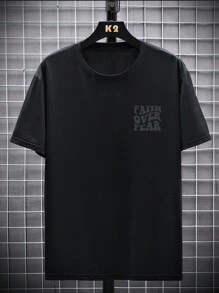 Plus Size Men Slogan "Conquer Fear" Print Street Style Round Neck Short Sleeve T-Shirt