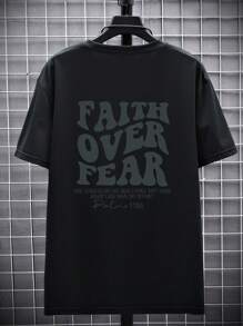 Plus Size Men Slogan "Conquer Fear" Print Street Style Round Neck Short Sleeve T-Shirt