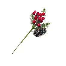 Kit 5 Decorative Christmas Flower Bouquets Cherry And Pine Cone 20 Cm - Đỏ - Xem 3