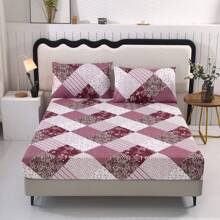 3pcs Floral Printed Washed Bedding Set[1 Fitted Sheet + 2 Pillowcases],No Comforter. [Random Pillowcase Color]. Without Filling. Soft & Comfortable. Suitable For Bedroom, Hotel, Dormitory, School, Homestay.