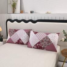 3pcs Floral Printed Washed Bedding Set[1 Fitted Sheet + 2 Pillowcases],No Comforter. [Random Pillowcase Color]. Without Filling. Soft & Comfortable. Suitable For Bedroom, Hotel, Dormitory, School, Homestay.