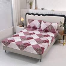 3pcs Floral Printed Washed Bedding Set[1 Fitted Sheet + 2 Pillowcases],No Comforter. [Random Pillowcase Color]. Without Filling. Soft & Comfortable. Suitable For Bedroom, Hotel, Dormitory, School, Homestay.