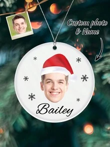 1 件定制照片亚克力圆形圣诞吊坠、个性化亚克力圣诞树装饰、节日挂饰、打印您自己的图像、自定义名称亚克力雪花装饰、定制图片圣诞礼物 - 彩色 - 查看 1