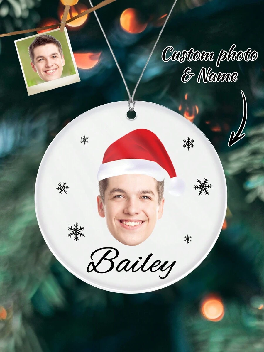 1 件定制照片亚克力圆形圣诞吊坠、个性化亚克力圣诞树装饰、节日挂饰、打印您自己的图像、自定义名称亚克力雪花装饰、定制图片圣诞礼物 - 彩色 - 查看 1