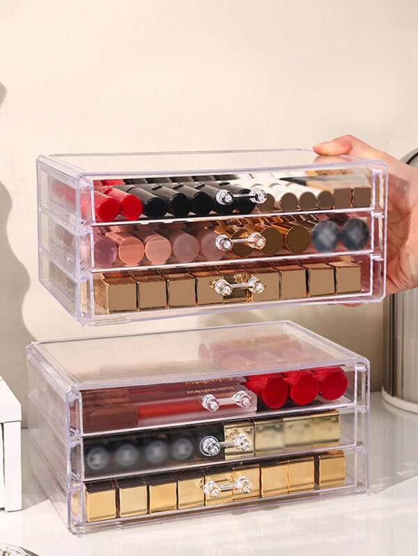 1 Transparent Cosmetics Storage Box, A (Acrylic 3-Layer Empty Tray) B (18 Grid Acrylic Ring Storage Box) C (Flannelette Jewelry Tray) Drawer Type Multi-Layer Cosmetics Storage Display Rack, Large Capacity Fixed Storage Container For Skin Care Products, Multi-Functional Cosmetics Storage Rack, Acrylic Transparent Cosmetics Storage Box, Large Capacity Stationery Storage Container For Skin Care Products Back To School