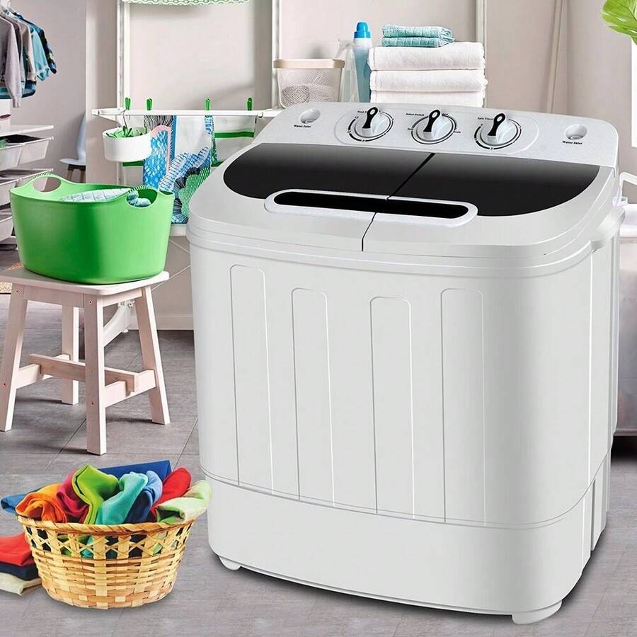 Top Load Compact Twin Tub 13lb Washing Machine Washer Spin Dryer White
